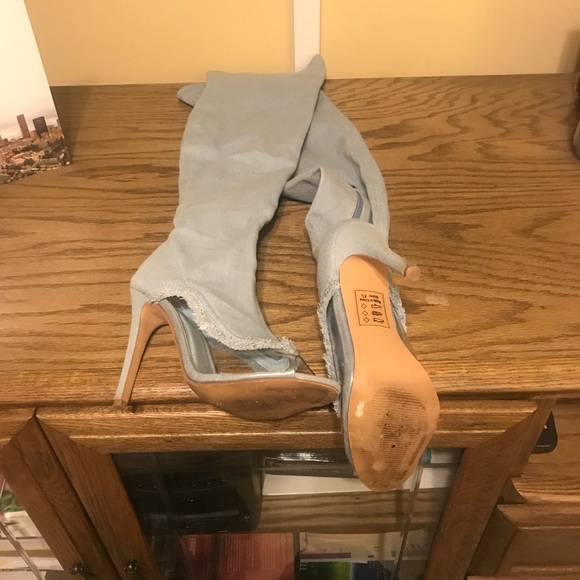 OTK Denim Peep Toe Boots - Picture 2 of 3